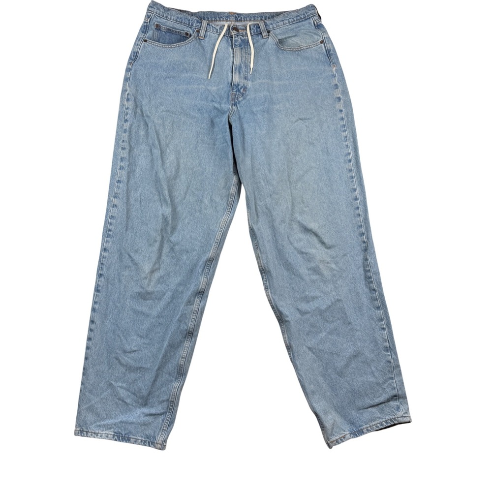 Levi Super Baggy Jeans Mens 36x34 Blue Light Wash Drawstring Denim 01146